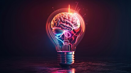 Wall Mural - Creativity and Design: A 3D vector illustration of a lightbulb with a brain inside