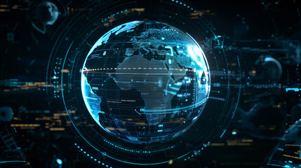 Poster - futuristic technology background digital globe, modern cyber tech wallpaper, digital data protection, software technology business presentation background 