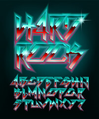 Poster - Hard Rock alphabet font. Shiny letters  in heavy metal style. Stock vector typescript for your typography design.