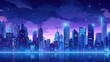 Cartoon cityscape at night, where city lights dance under a starlit sky