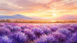 a watercolor painting depicting a field of lavender