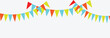© Jonty - Festive flag garland vector illustration. Colorful paper bunting party flags isolated on white background.  Decorative colorful party pennants for birthday celebration, festival and fair decoration