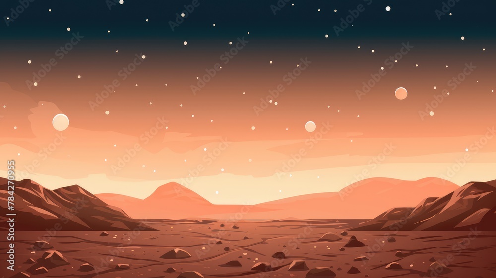 Mars surface, alien planet landscape with sand or dust storm. Cartoon ...