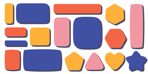 Poster - Geometric shapes set. Organic squircle border for text. Abstract blue smooth bubbles. Doodle polygons stickers with shadow
