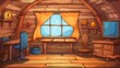 Pirate capitan ship cabin. Wooden room interior, game background