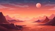 Enchanting Sunset Landscape, Serene Nature Scene with Mountains and Moon