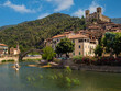 View of Dolceacqua and small river in Liguria, Italy.