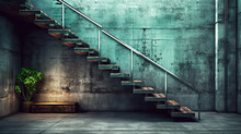 Loft Style Metal Stair And Concrete Wall