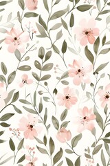 minimal floral seamless pattern in the style of blush pink and sage green colors, simple hand drawn