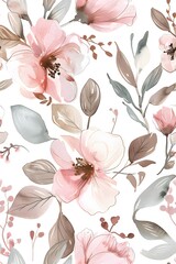 Wall Mural - minimal floral seamless pattern in the style of blush pink and sage green colors, simple hand drawn