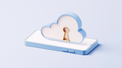 Wall Mural - Cloud computing with security lock on mobile phone, 3d rendering.