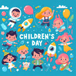 Playful kids featuring happiness and smiling faces. Children’s Day Concept, June 9th.