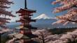 Chureito Pagoda With Sakura Beautiful fuji View .Generative AI