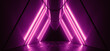 Cyber Triangle Neon Laser Glowing Dark Sci Fi Futuristic Led Purple Lights Tunnel Corridor Cement Concrete Spaceship Parking Underground Background Warehouse 3D Rendering Illustration