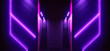 Neon Led Laser Electric Violet Blue Glowing Sci Fi Futuristic Hangar Tunnel Corridor Underground Cement Concrete Realistic Cyber Alien Spaceship Background 3D Rendering