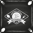 Restaurant shop, menu on the chalkboard. Vector Illustration. Vintage graphic design for logotype, label, badge with empty plate, fork and spoon. Cooking, cuisine logo for menu restaurant or cafe.