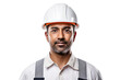 Engineer wearing white hard hat at construction site Isolated on transparent background.