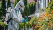Professional Disinfects Garden Area in Protective Gear Generative AI