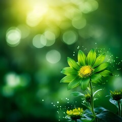 illustration of artfactory green sun flower blur background nature background, Generative ai