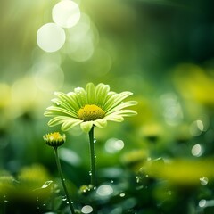 illustration of artfactory green sun flower blur background nature background, Generative ai