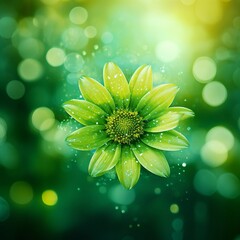 illustration of artfactory green sun flower blur background nature background, Generative ai