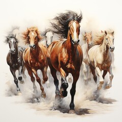 illustration of wild horses running colored drawing illustration, Generative ai