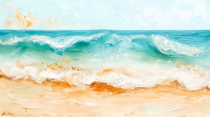 Wall Mural - Gentle waves lapping against the shore, their turquoise hues mingling with golden sands, crafting a tranquil coastal scene.