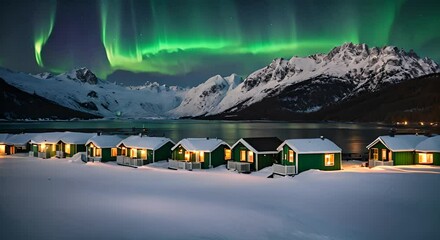 Poster - Houses in Iceland with northern lights.