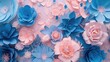 Tender blue and pink floral flowers on white background for Women's day celebration or artistic spring representation for DIY concept