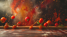 La Tomatina Product Montage: Tomato Sauce Splatter Background