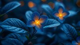 Fototapeta  - Glowing flowers under a high-tech foliage canopy, bioluminescence meeting technology
