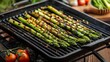Seasoned Asparagus Grilling on Stove Top Grill Pan
