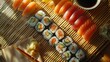 Overhead Japanese sushi food.