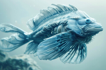 A beautiful render of a blue fish with intricate details.