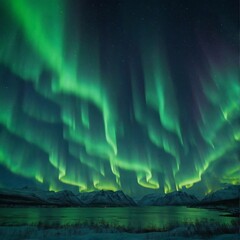 Wall Mural - AI generated illustration of a breathtaking view of the Northern Lights dancing across the night sky