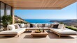 Luxurious outdoor lounges and terraces with panoramic views of nature, elegant modern and contemporary architectural landscape designs, and real estate architecture for vacation getaways and leisure