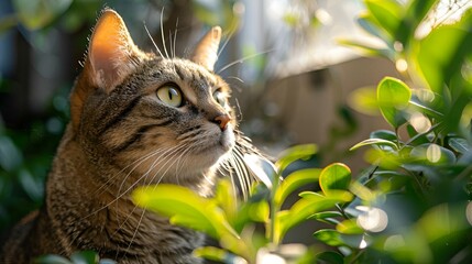 Poster - AI-generated illustration of A cat sitting in bushes