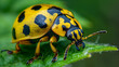 Macro ladybug in nature green background.