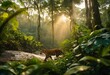 AI generated illustration of a large feline prowls through jungle foliage