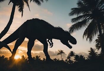 Wall Mural - AI generated illustration of a silhouette of T-rex on hilltop