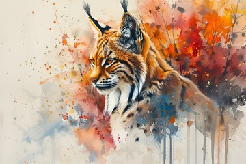 Poster - AI generated illustration of a lynx in a watercolor