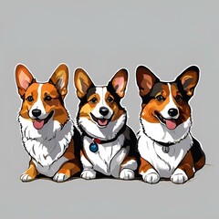 Poster - AI generated illustration of adorable dogs sitting together on a dark background