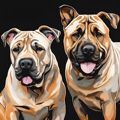 Poster - AI generated illustration of adorable dogs sitting together on a dark background