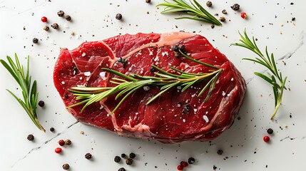 Wall Mural - Fresh and Juicy Raw Beef Steak - Top View for an Up-Close Look white background