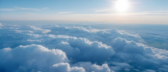 panorama of beautiful cloudscape background, large white clouds on soft sky background in the mornin