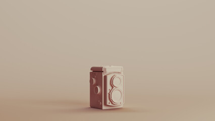 Wall Mural - Box camera vintage equipment photography technology hobby neutral backgrounds soft tones beige brown 3d illustration render digital rendering