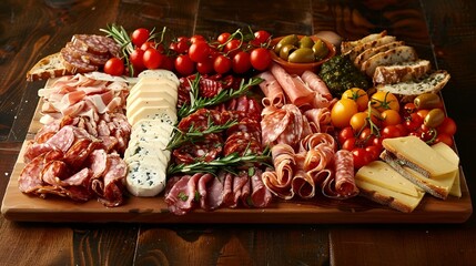 Sticker - AI generated illustration of a platter filled with a variety of fresh cheeses and meats