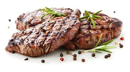 Wall Mural - grilled beef steaks with spices isolated on white background