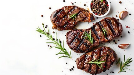 Wall Mural - grilled beef steaks with spices isolated on white background