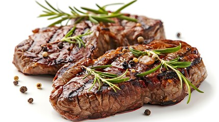 Wall Mural - grilled beef steaks with spices isolated on white background